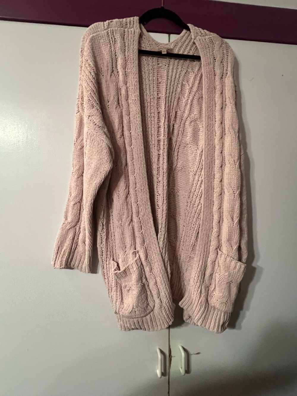 Love Tree Open-Front Cable Knit Cardigan - Light Pink
